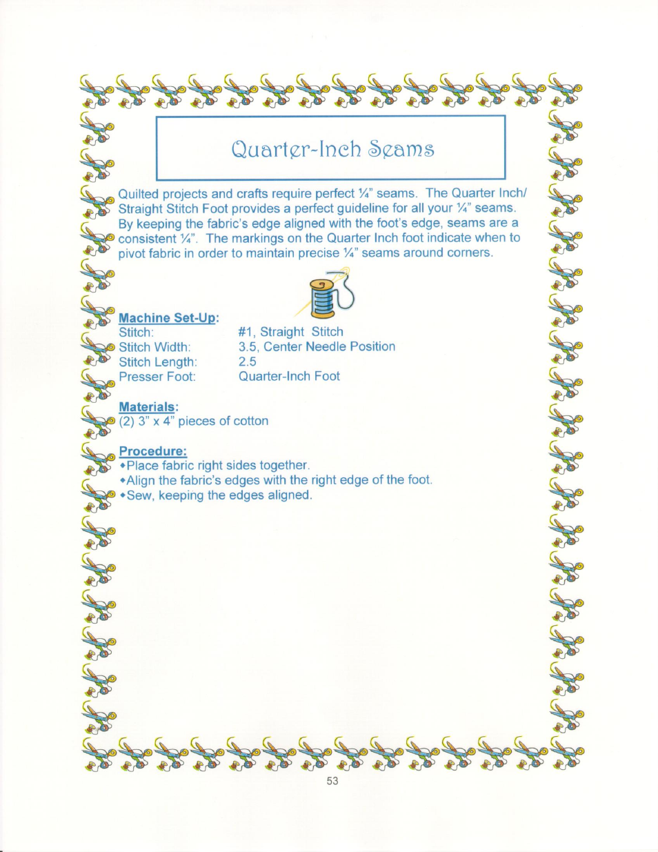 Machine set-up, Materials | SINGER 9910-WORKBOOK Quantum User Manual | Page 64 / 64