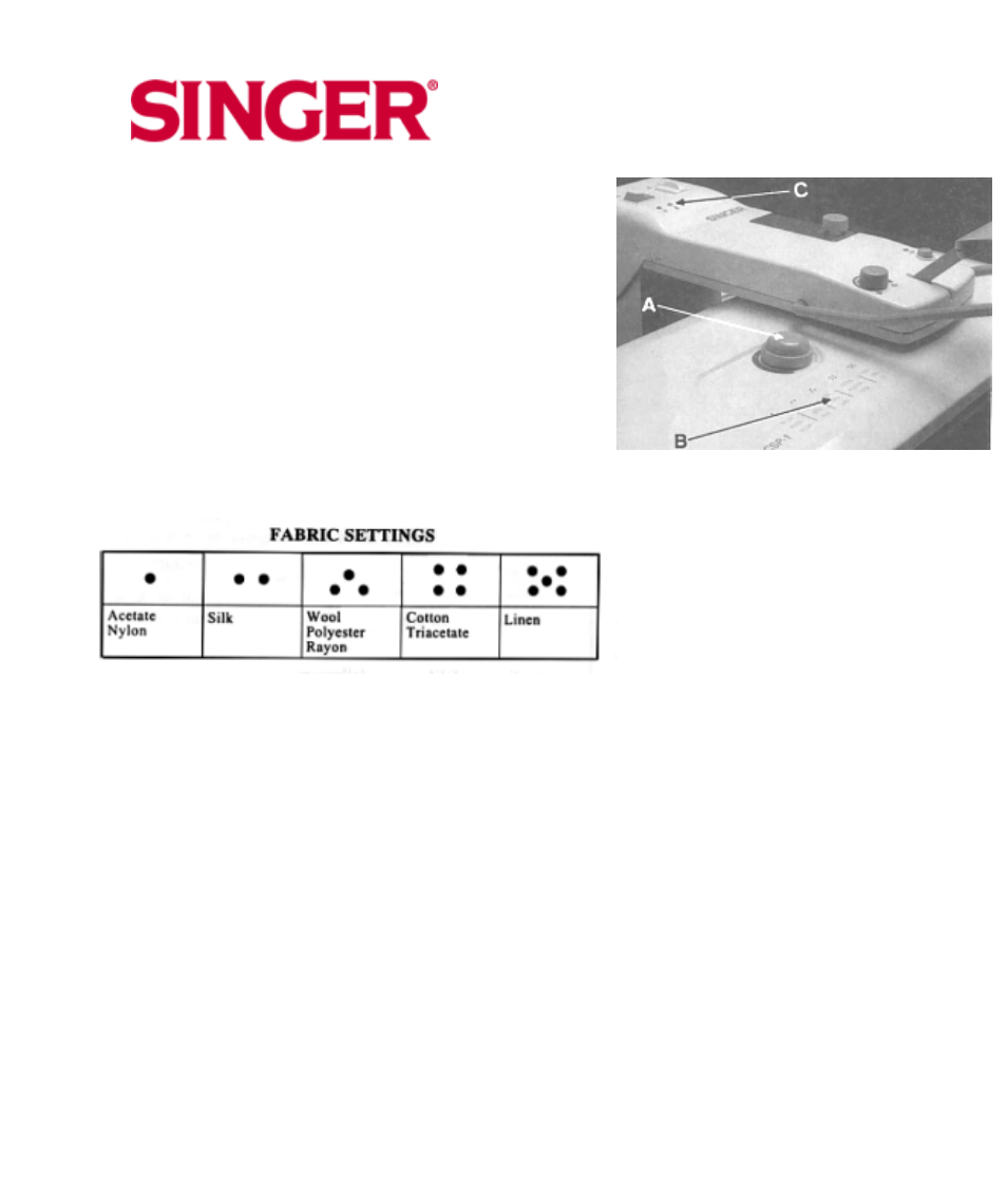 Temperature selection, Model csp1 | SINGER CSP1 PRO6S Compact Steam Press User Manual | Page 9 / 23