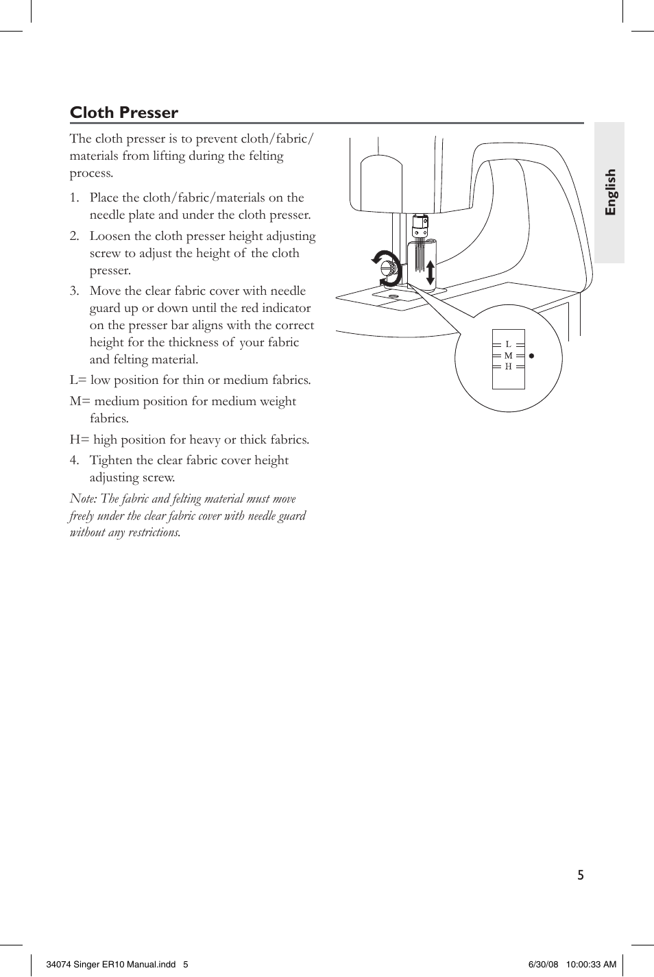 Setting up, Accessories, Attaching the power cord and foot control | Machine speed, For the usa and canada, Cloth presser | SINGER ER-10 Felting Machine User Manual | Page 5 / 12