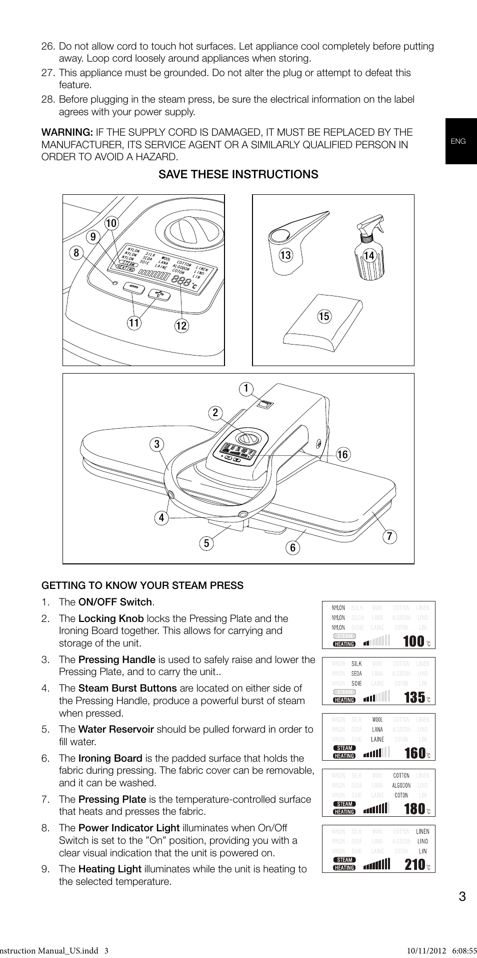 SINGER ESP18 ELECTRONIC STEAM PRESS User Manual | Page 5 / 10