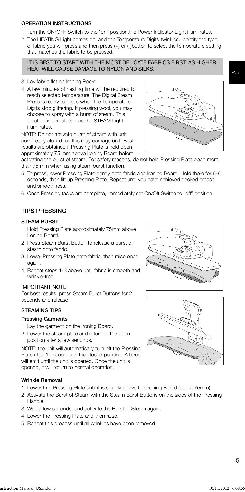 SINGER ESP18 ELECTRONIC STEAM PRESS User Manual | Page 7 / 10