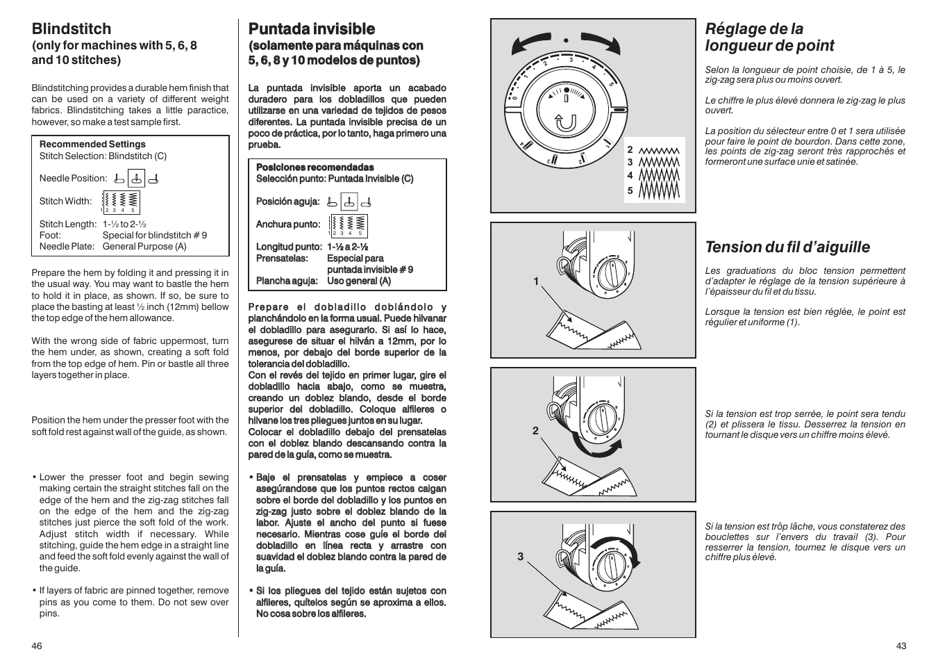 Blindstitch, Puntada invisible | SINGER HD110 User Manual | Page 45 / 46