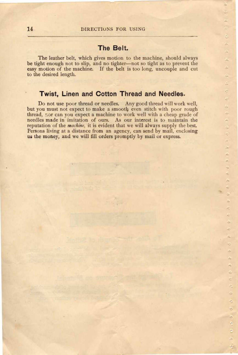 The belt, Twist, linen and cotton thread and needles | SINGER M100A User Manual | Page 16 / 22