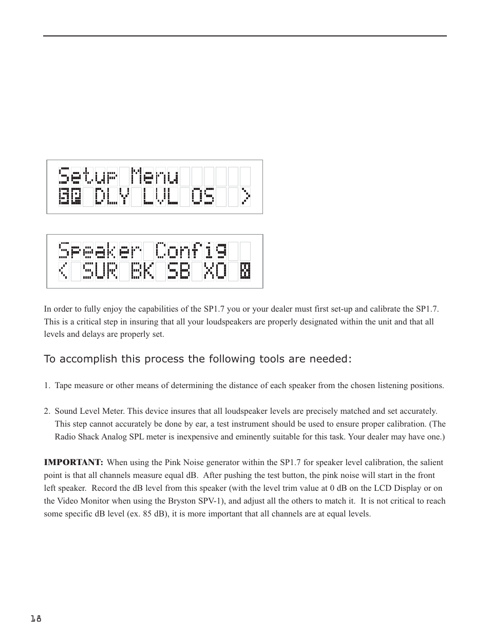 Set up and calibration of the sp1.7 | Bryston SP1.7 User Manual | Page 20 / 40