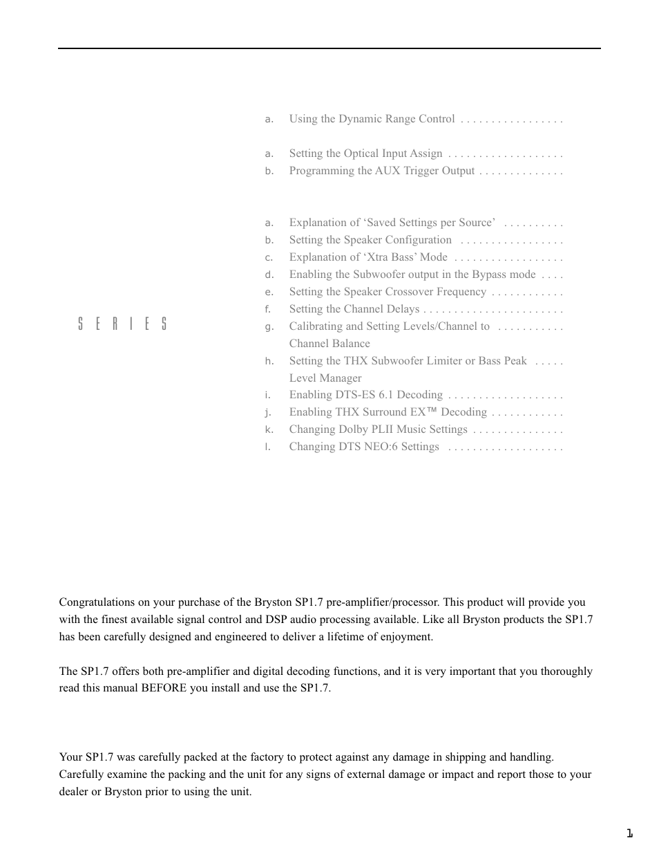 Bryston SP1.7 User Manual | Page 3 / 40