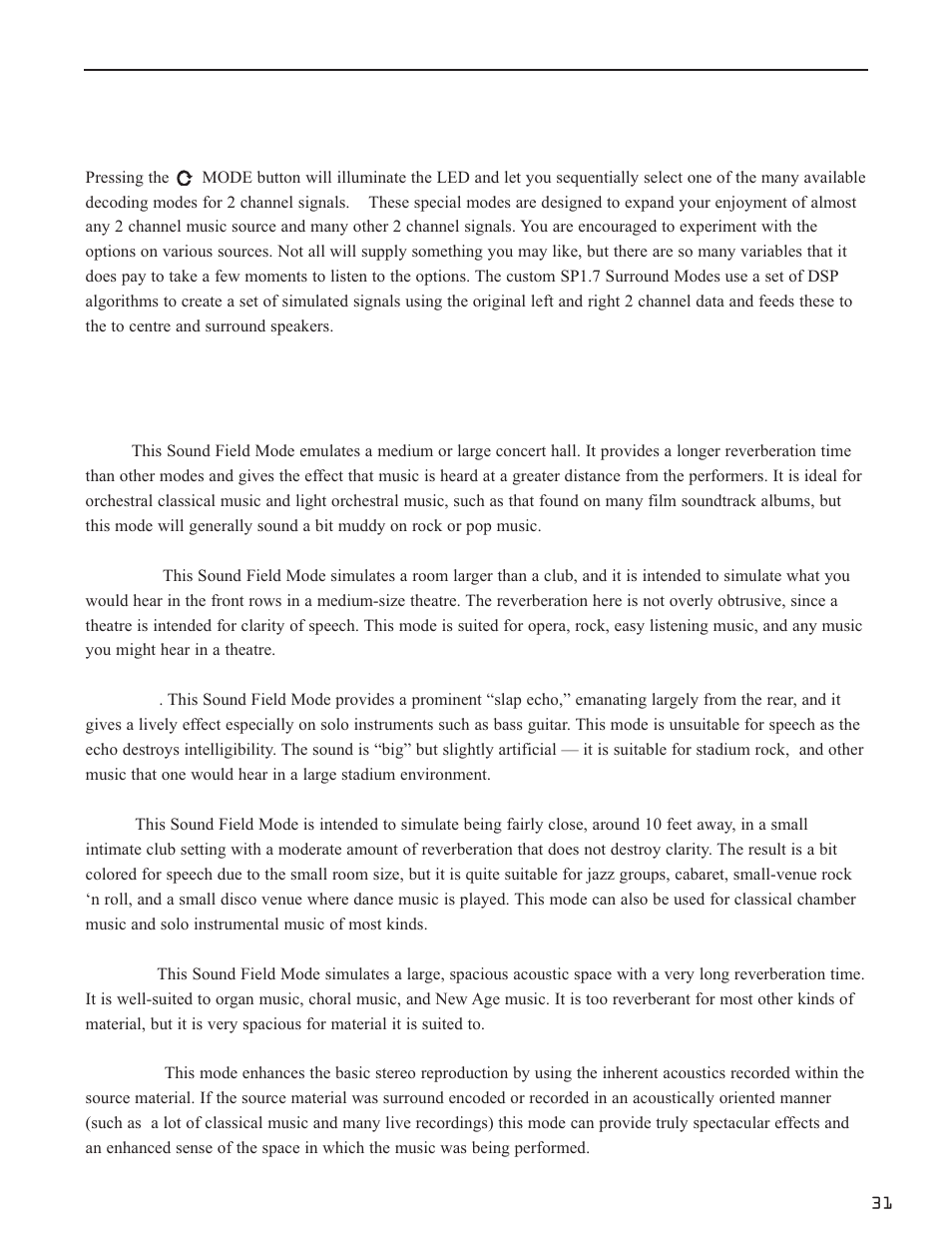 Appendix a - sp1.7 surround modes, Surround modes | Bryston SP1.7 User Manual | Page 33 / 40