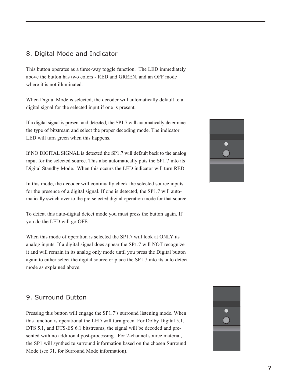 Mode selection buttons | Bryston SP1.7 User Manual | Page 9 / 40