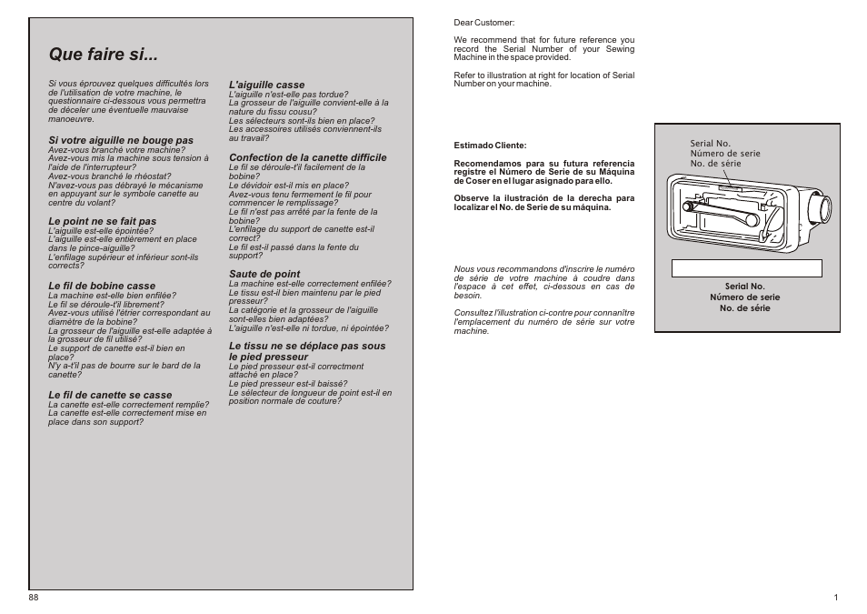 Que faire si | SINGER P-1250 PROFESSIONAL Instruction Manual User Manual | Page 3 / 46