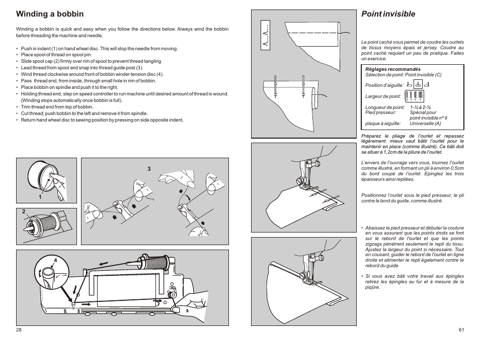 Winding a bobbin, Point invisible | SINGER P-1250 PROFESSIONAL Instruction Manual User Manual | Page 30 / 46