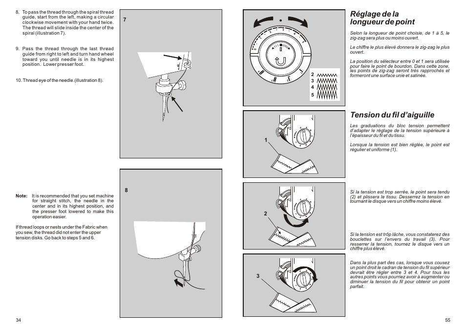 Réglage de la longueur de point, Tension du fil d’aiguille | SINGER P-1250 PROFESSIONAL Instruction Manual User Manual | Page 36 / 46