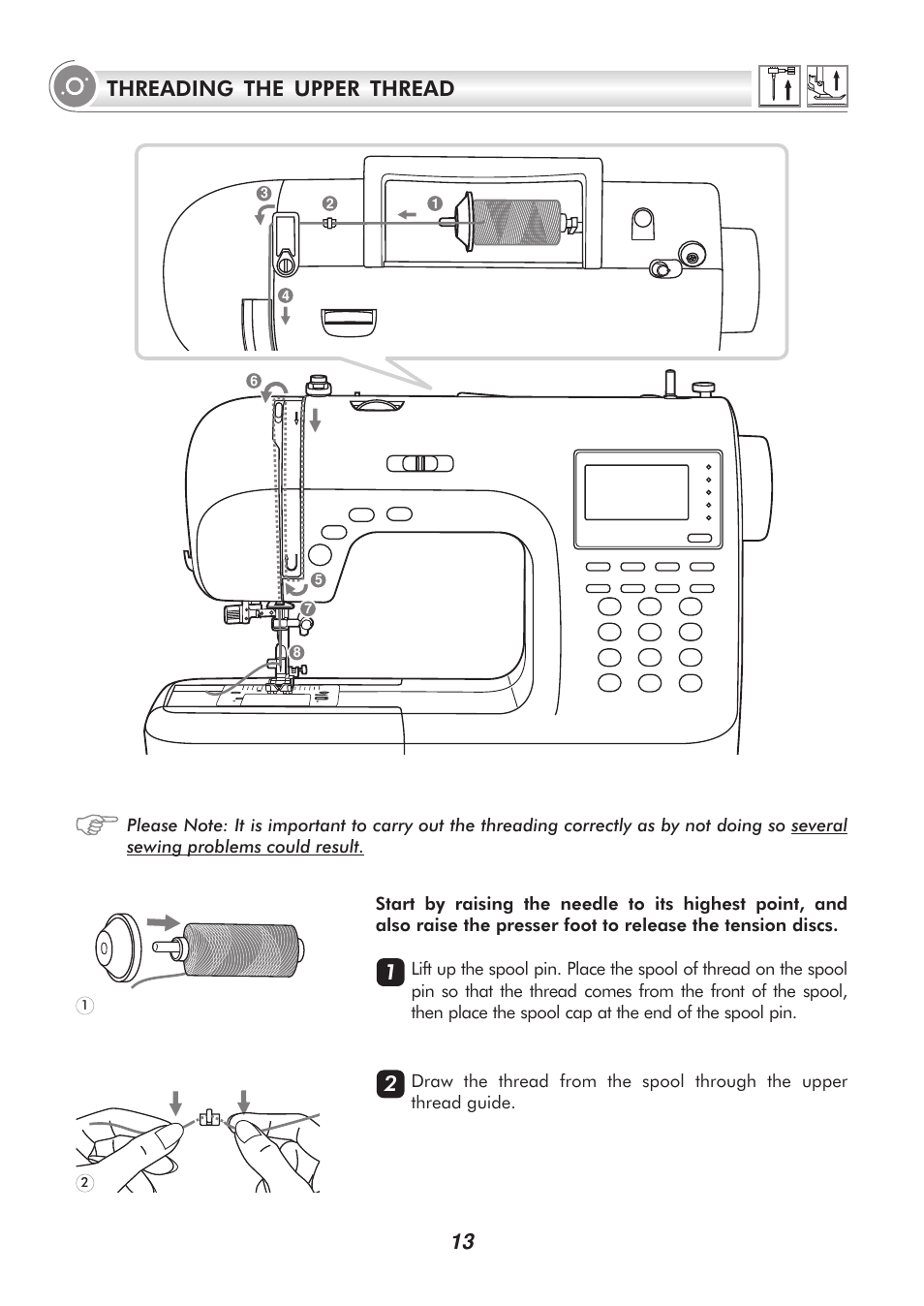 13 threading the upper thread | SINGER PSW 1.00-WORKBOOK User Manual | Page 18 / 242