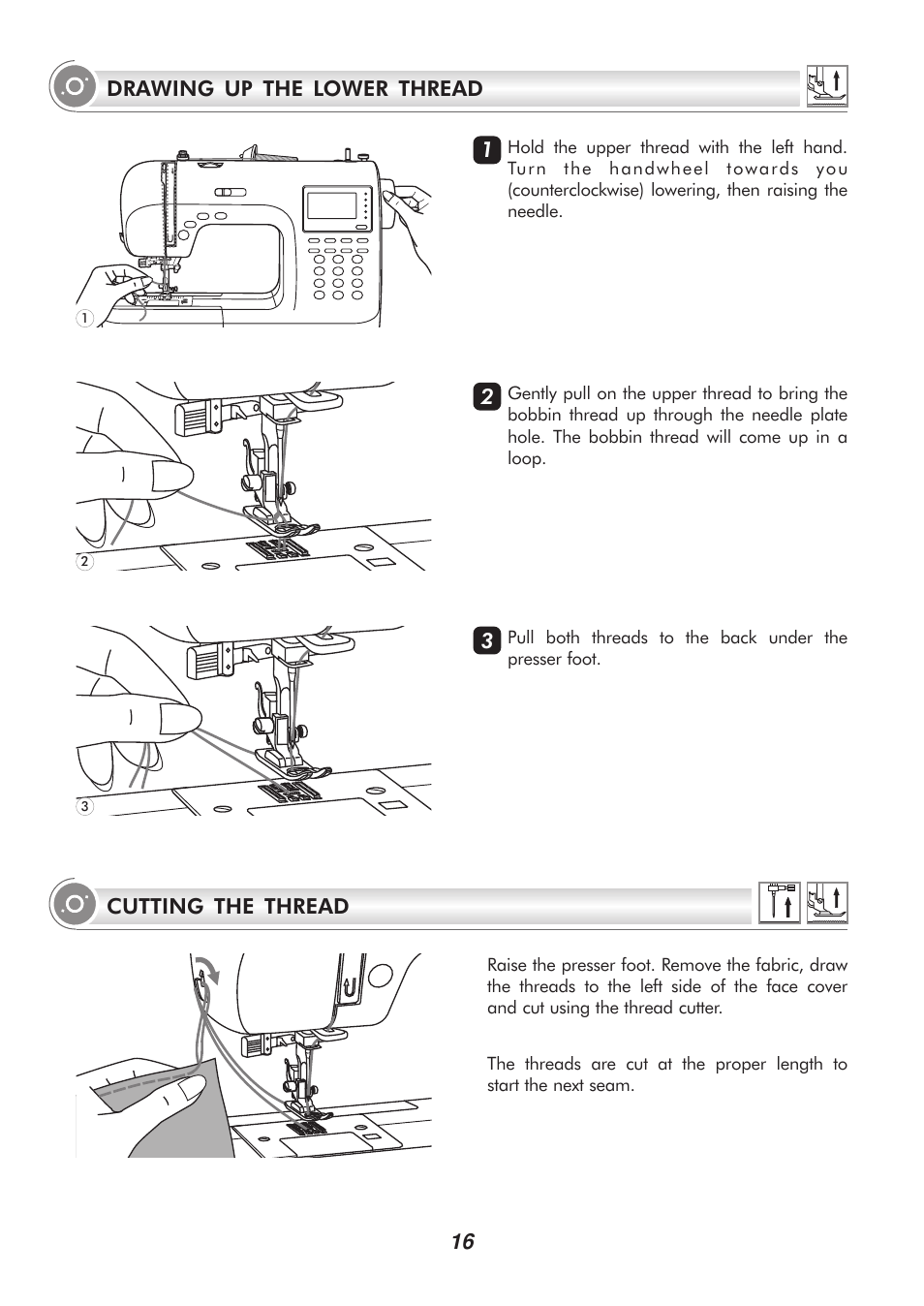16 cutting the thread, 12 3 drawing up the lower thread | SINGER PSW 1.00-WORKBOOK User Manual | Page 21 / 242
