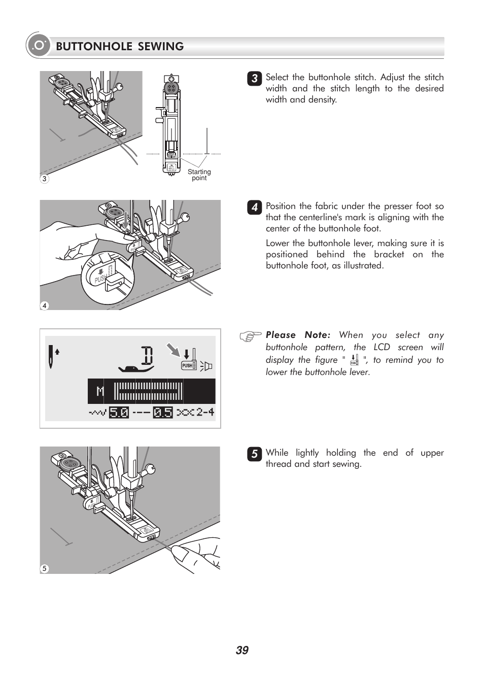 Buttonhole sewing 4 3 5 | SINGER PSW 1.00-WORKBOOK User Manual | Page 44 / 242