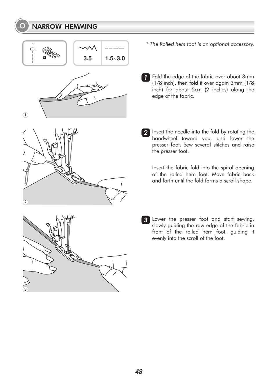 48 narrow hemming | SINGER PSW 1.00-WORKBOOK User Manual | Page 53 / 242