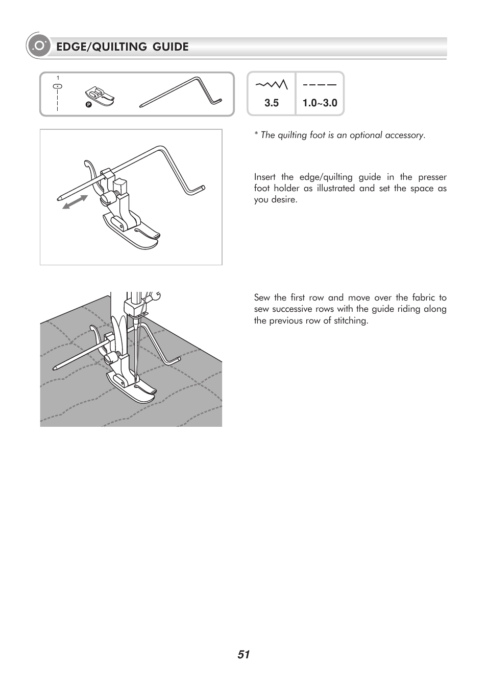 Edge/quilting guide 51 | SINGER PSW 1.00-WORKBOOK User Manual | Page 56 / 242