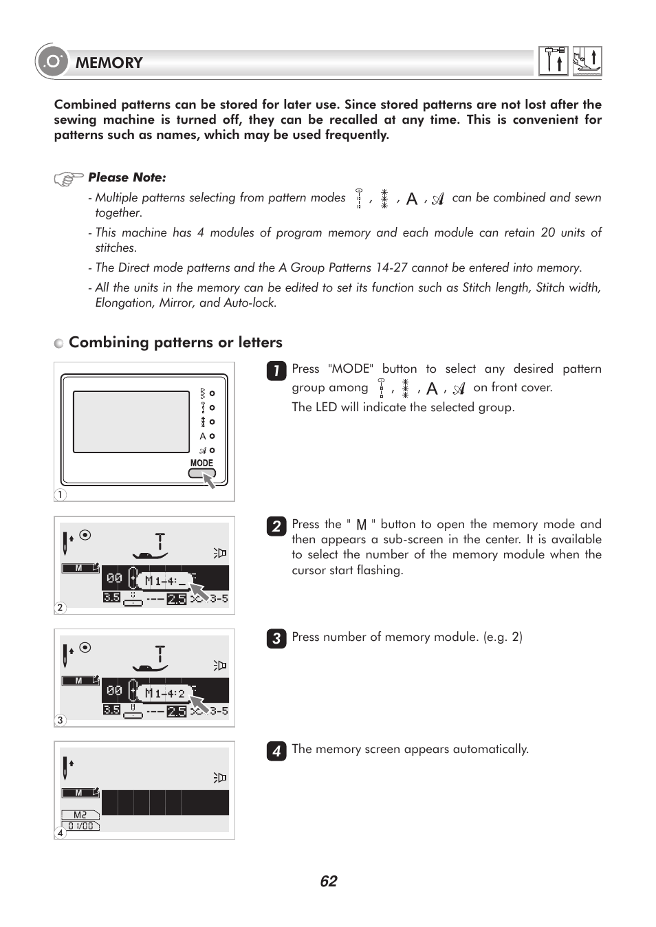 Combining patterns or letters | SINGER PSW 1.00-WORKBOOK User Manual | Page 67 / 242