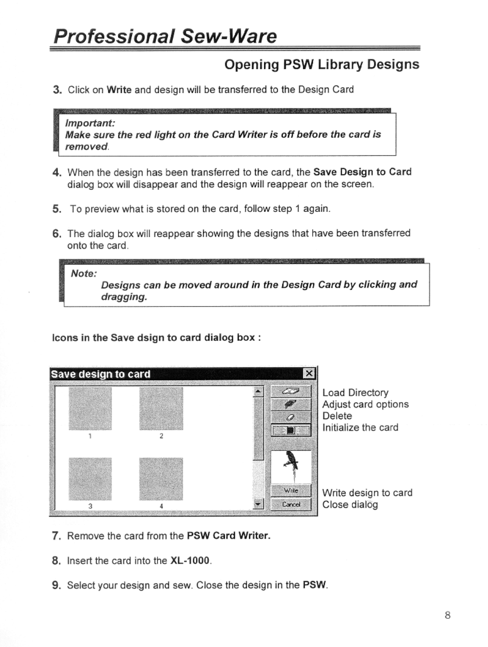 Opening psw library designs, Professional sew~ware | SINGER PSW 1.10-WORKBOOK User Manual | Page 10 / 80