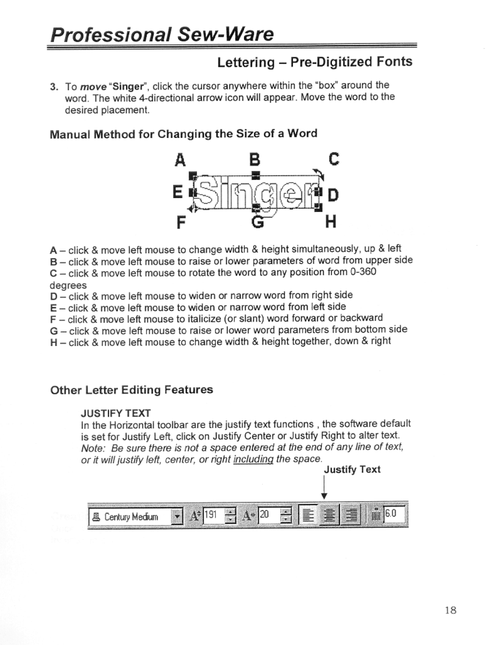 Lettering - pre-digitized fonts, Professional sew-ware | SINGER PSW 1.10-WORKBOOK User Manual | Page 20 / 80