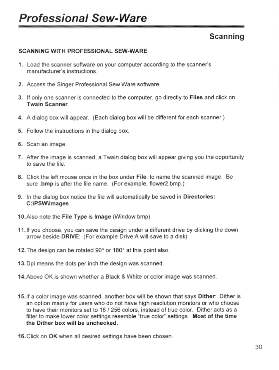 Scanning, Professional sew-ware | SINGER PSW 1.10-WORKBOOK User Manual | Page 32 / 80