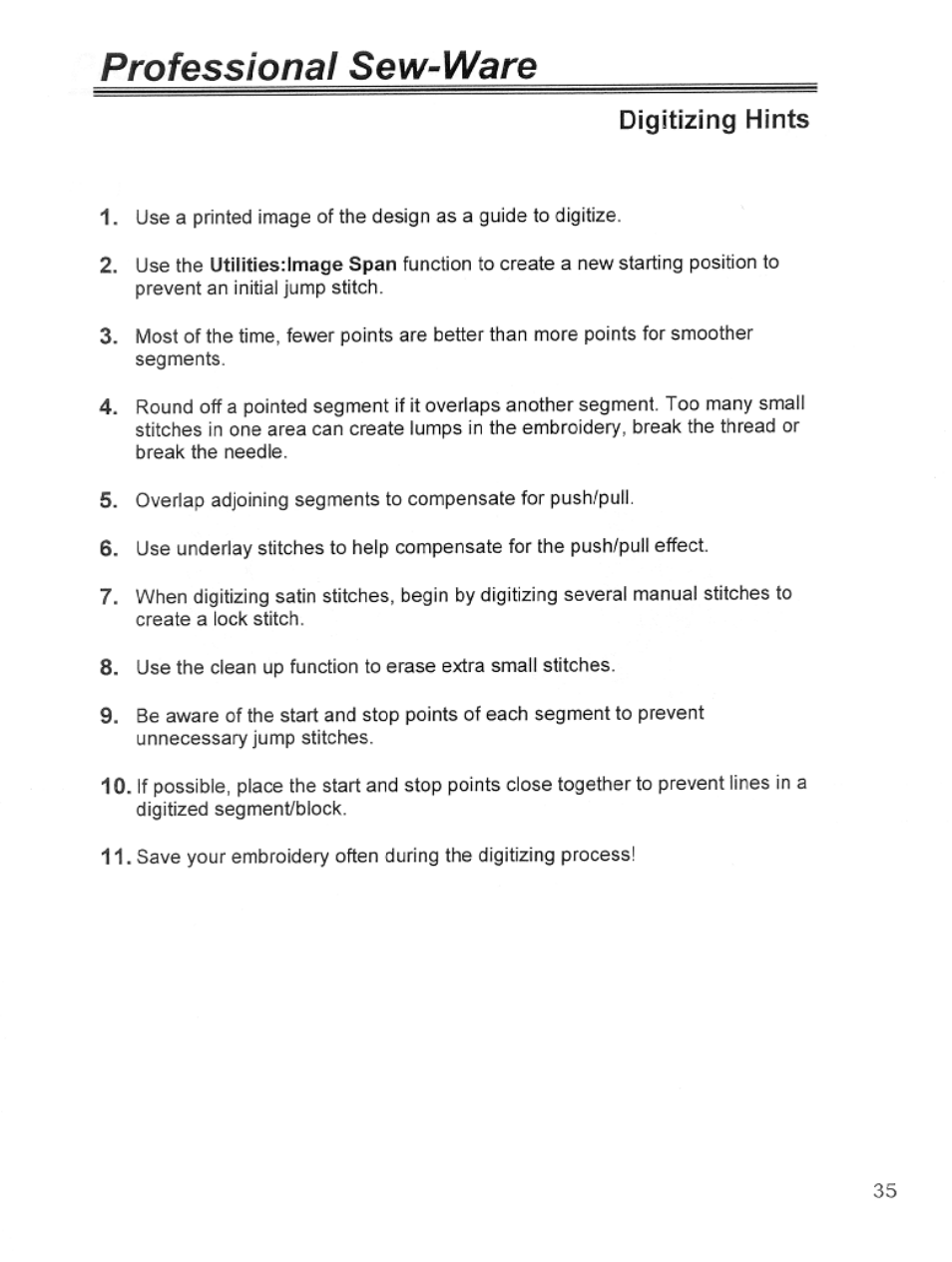 Digitizing hints, Professional sew-ware | SINGER PSW 1.10-WORKBOOK User Manual | Page 37 / 80
