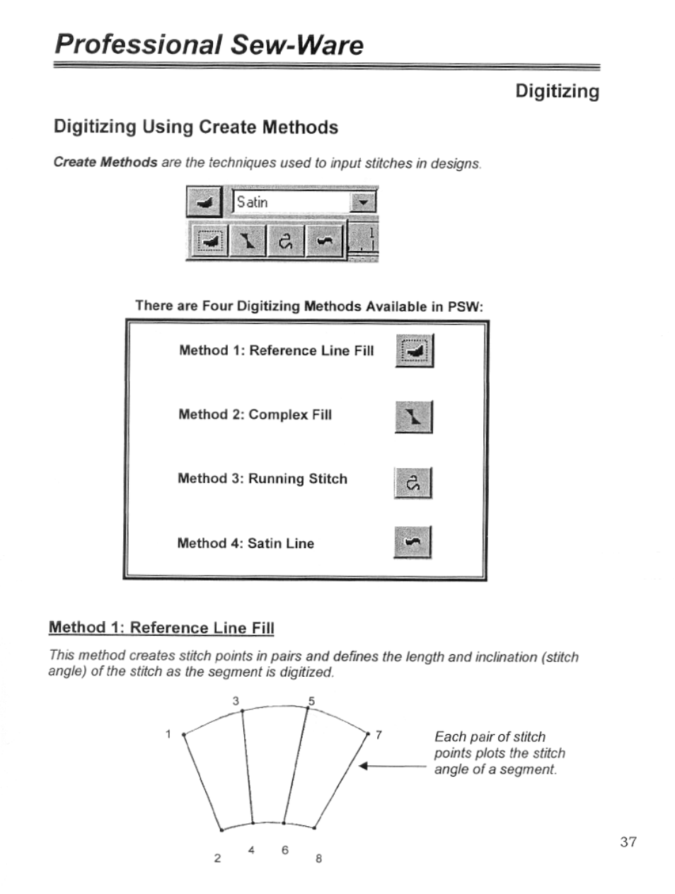 Digitizing, Digitizing using create methods, Professional sew-ware | Digitizing digitizing using create methods | SINGER PSW 1.10-WORKBOOK User Manual | Page 39 / 80