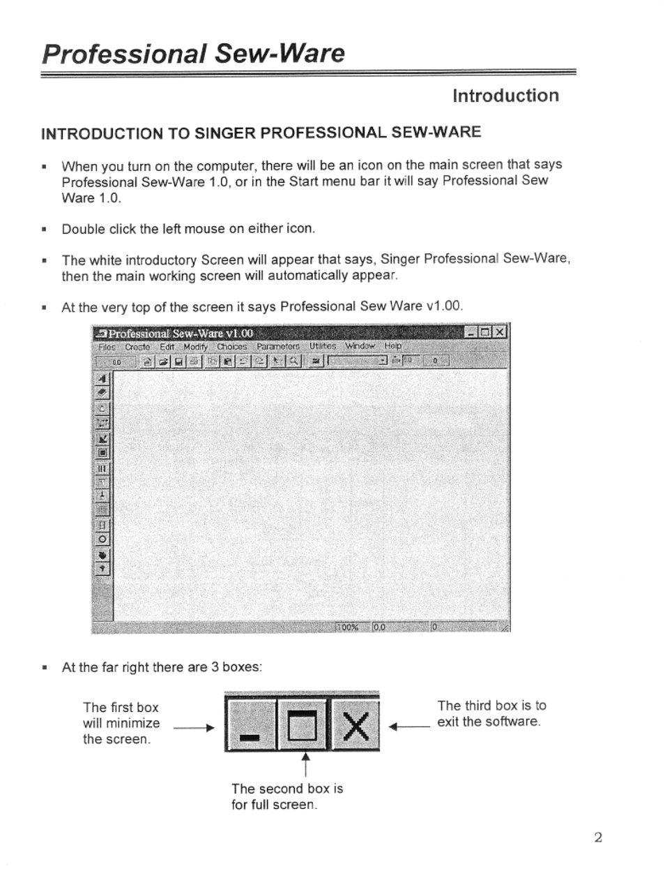 Introduction, Professional sew-ware, Professional sew-ware vl.00 | Wr\ikw | SINGER PSW 1.10-WORKBOOK User Manual | Page 4 / 80
