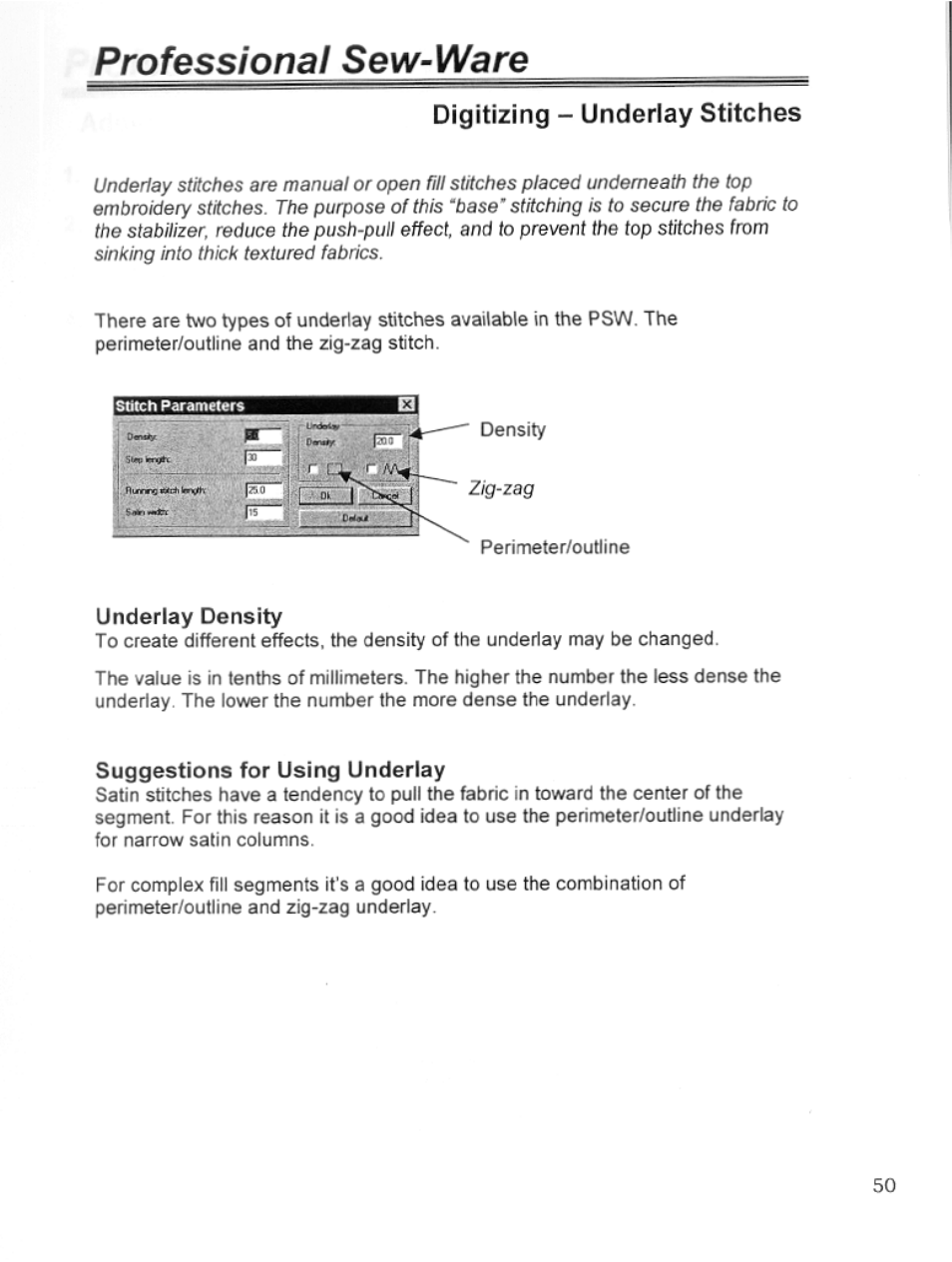 Digitizing - underlay stitches, Professional sew-ware | SINGER PSW 1.10-WORKBOOK User Manual | Page 52 / 80