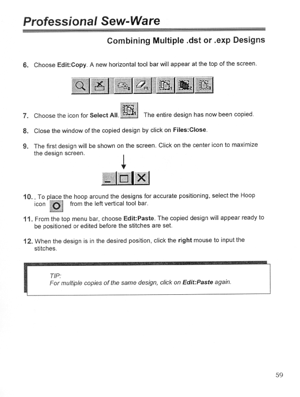 Combining multiple .dst or .exp designs, Professional sew~ware | SINGER PSW 1.10-WORKBOOK User Manual | Page 61 / 80