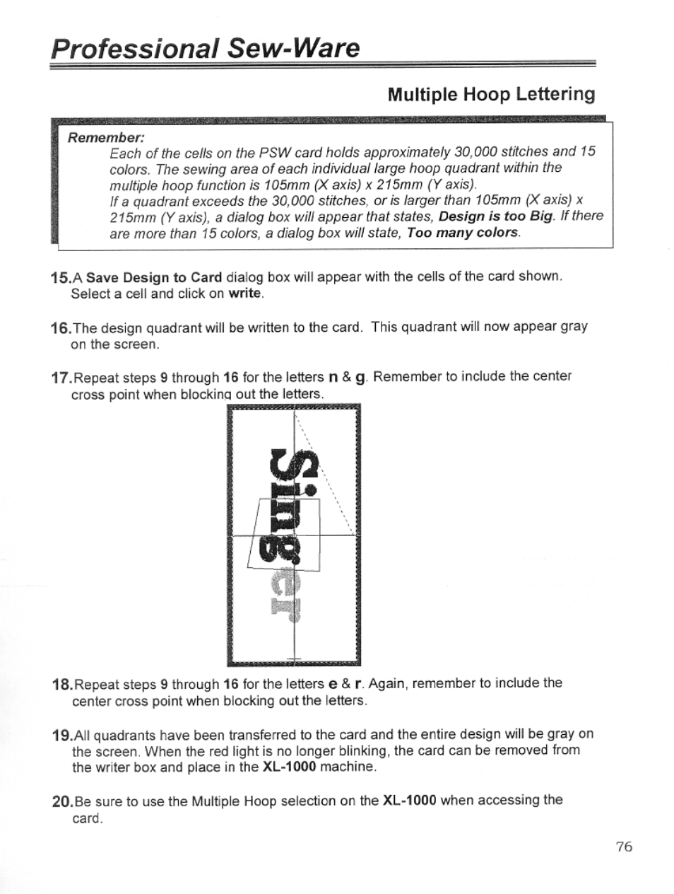 Multiple hoop lettering, Professional sew-ware | SINGER PSW 1.10-WORKBOOK User Manual | Page 78 / 80