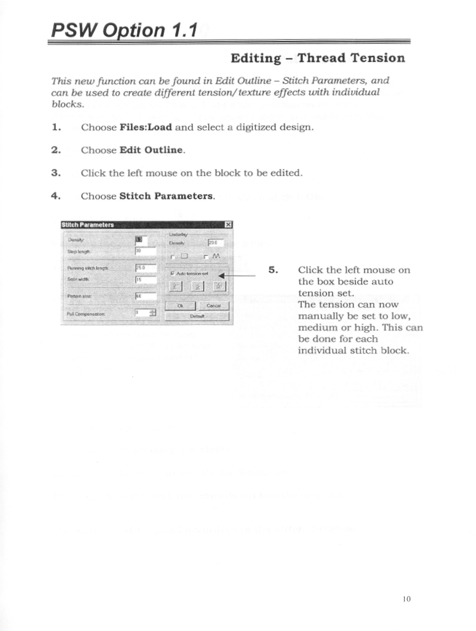 Psw option 1.1, Editing - thread tension | SINGER S10 User Manual | Page 13 / 16