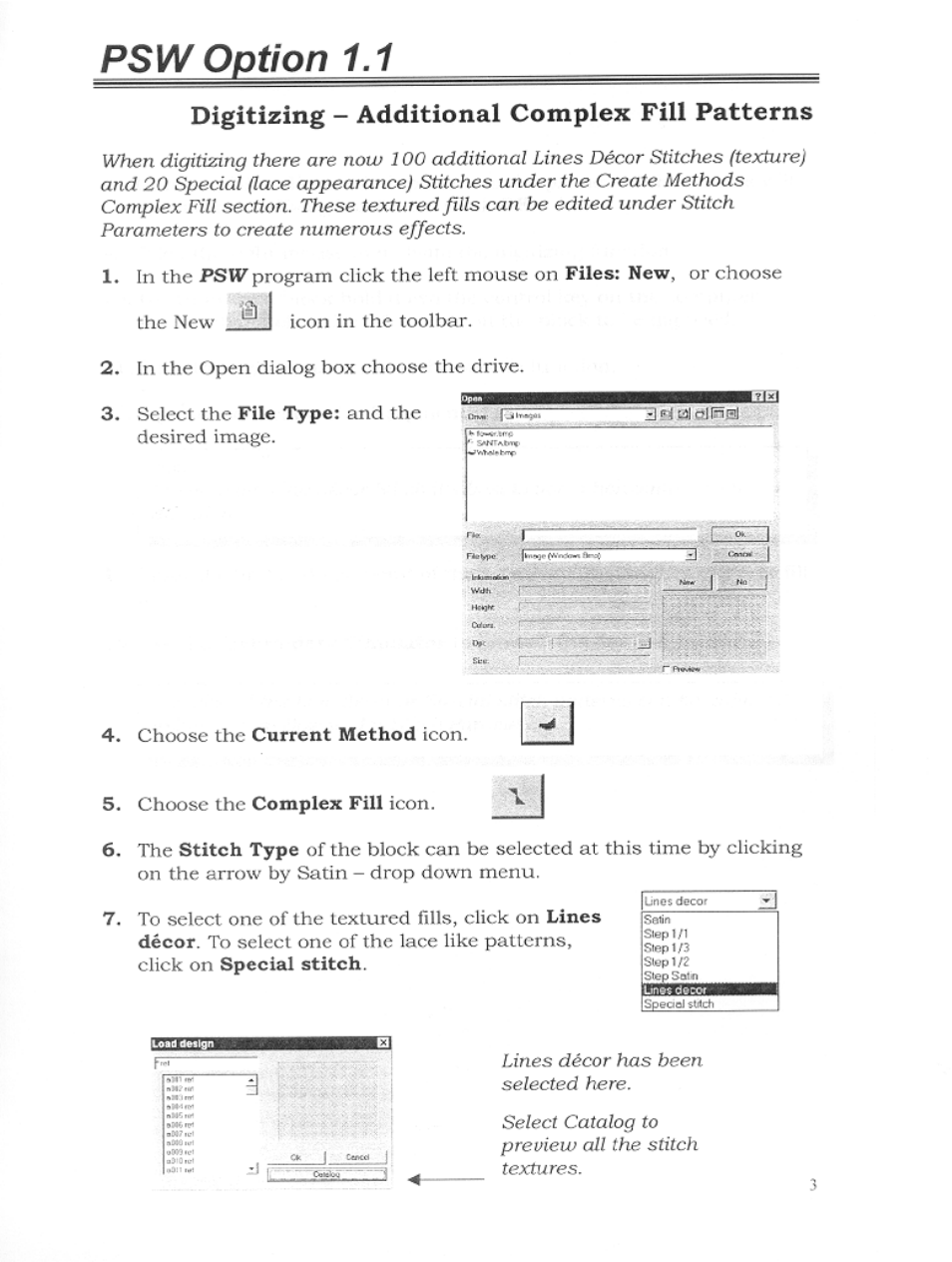 Psw option 1.1, Digitizing - additional complex fill patterns | SINGER S10 User Manual | Page 6 / 16