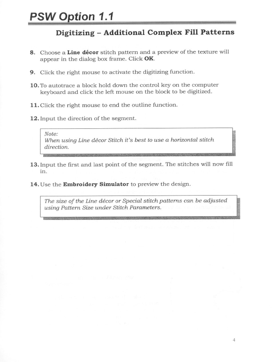 Psw option 1.1, Digitizing - additional complex fill patterns | SINGER S10 User Manual | Page 7 / 16