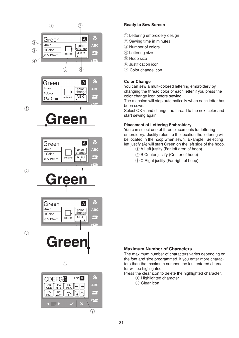 Cdefg, Reen | SINGER S10 STUDIO Instruction Manual User Manual | Page 31 / 56