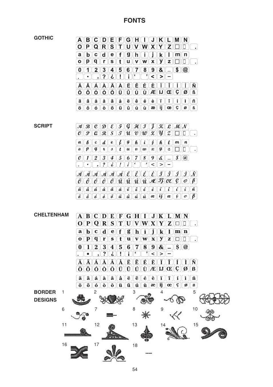 Fonts | SINGER S10 STUDIO Instruction Manual User Manual | Page 54 / 56