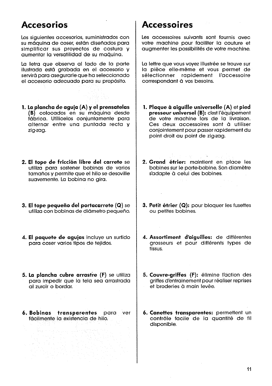 Accesorios, Accessoires | SINGER SM14 Style Mate User Manual | Page 13 / 68