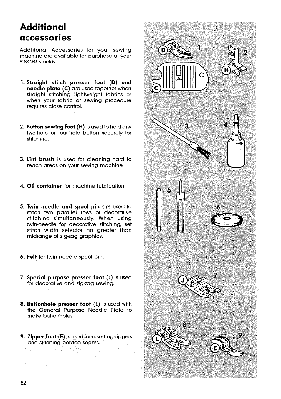 Accessories | SINGER SM14 Style Mate User Manual | Page 54 / 68
