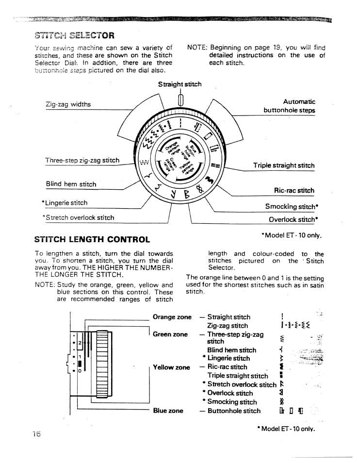Stitch length control, Stltc¡’j sslsctor | SINGER W ET 10 User Manual | Page 18 / 42