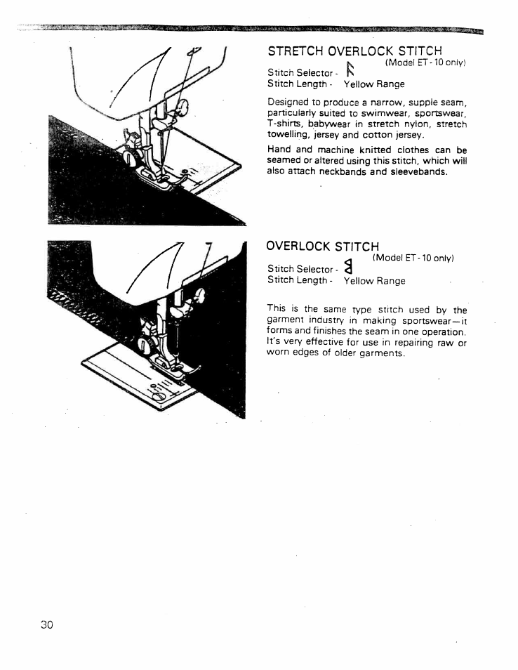 Overlook stitch, Stretch overlook stitch | SINGER W ET 10 User Manual | Page 32 / 42