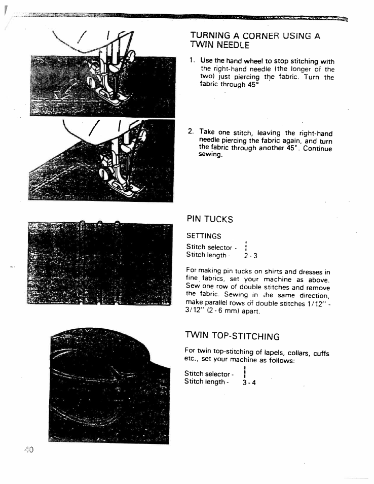 Turning a corner using a, Twin top-stitching, Twin needle | SINGER W ET 10 User Manual | Page 42 / 42