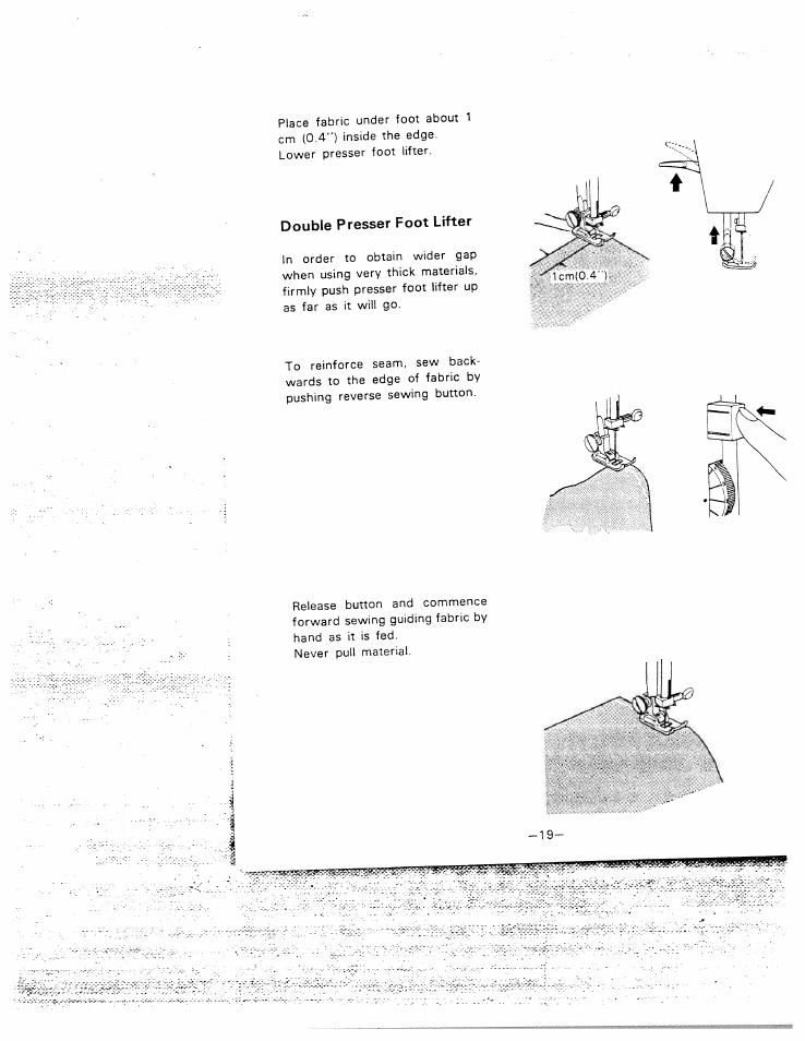 Double presser foot lifter | SINGER W1015 Elgin User Manual | Page 22 / 50