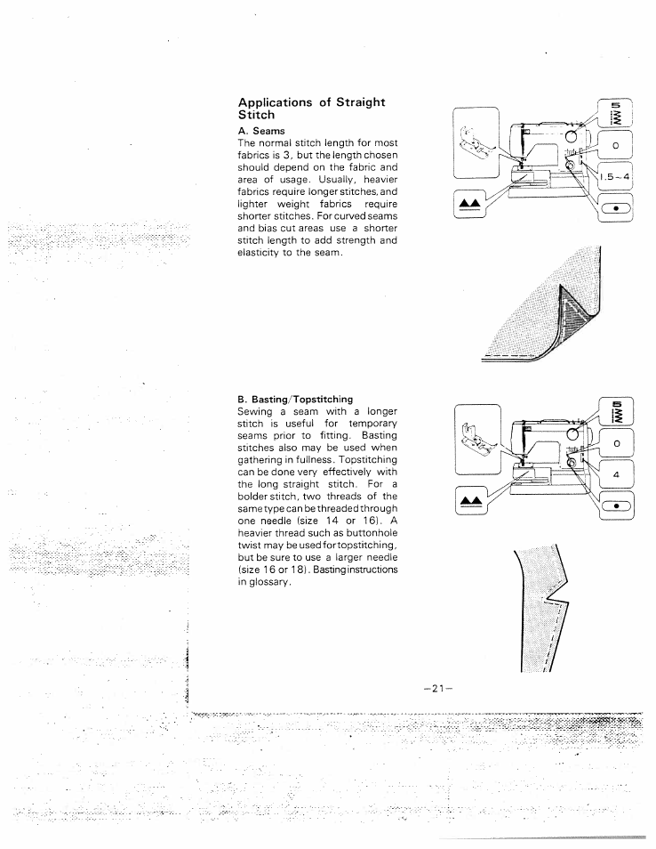 Applications of straight stitch | SINGER W1015 Elgin User Manual | Page 24 / 50