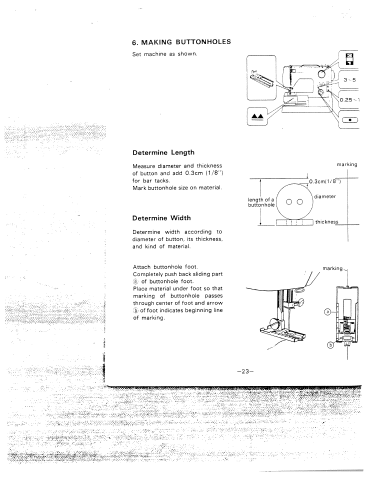 Making buttonholes, Determine length, Determine width | Determine length determine width | SINGER W1015 Elgin User Manual | Page 26 / 50