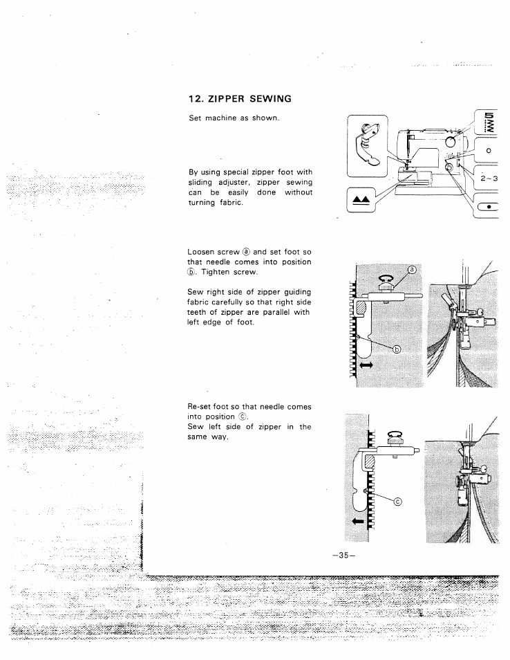 Zipper sewing | SINGER W1015 Elgin User Manual | Page 38 / 50