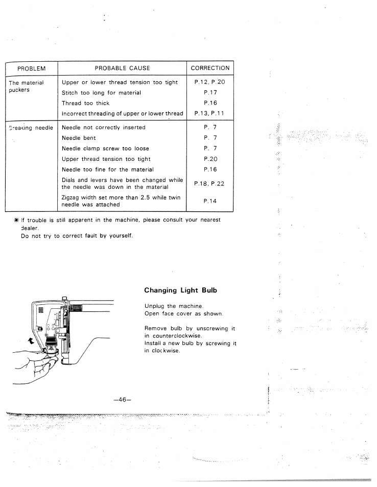 Changing light bulb | SINGER W1015 Elgin User Manual | Page 49 / 50