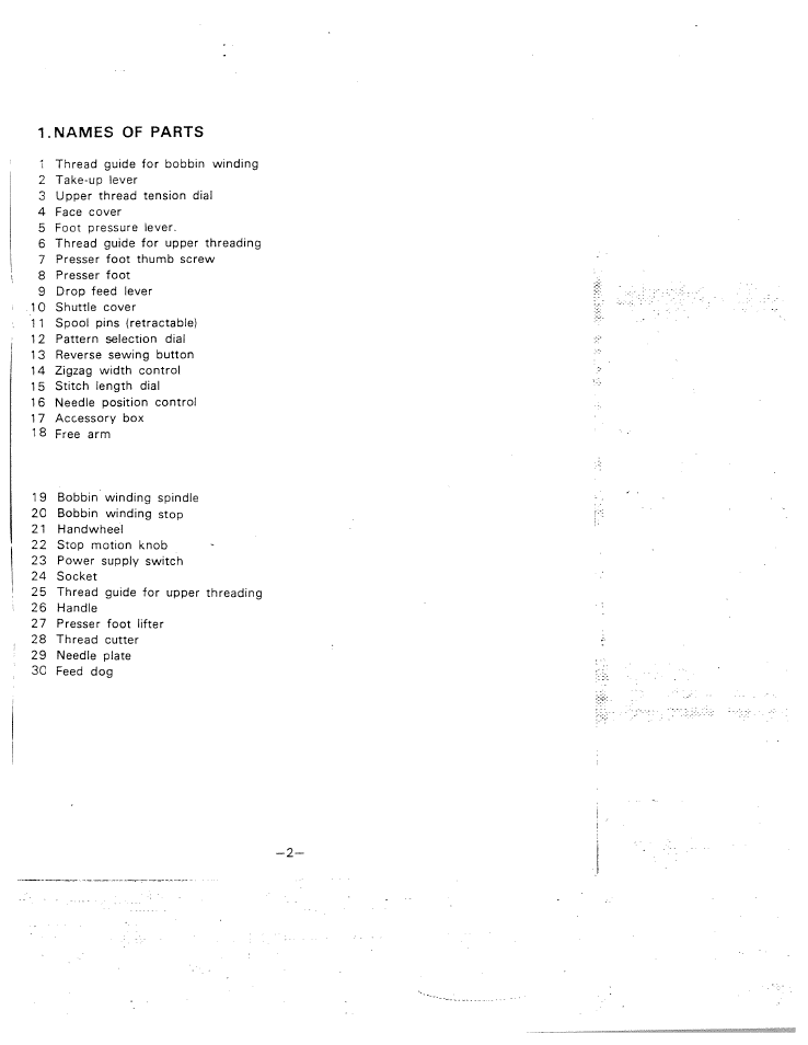 1 .names of parts, Names of parts | SINGER W1015 Elgin User Manual | Page 5 / 50