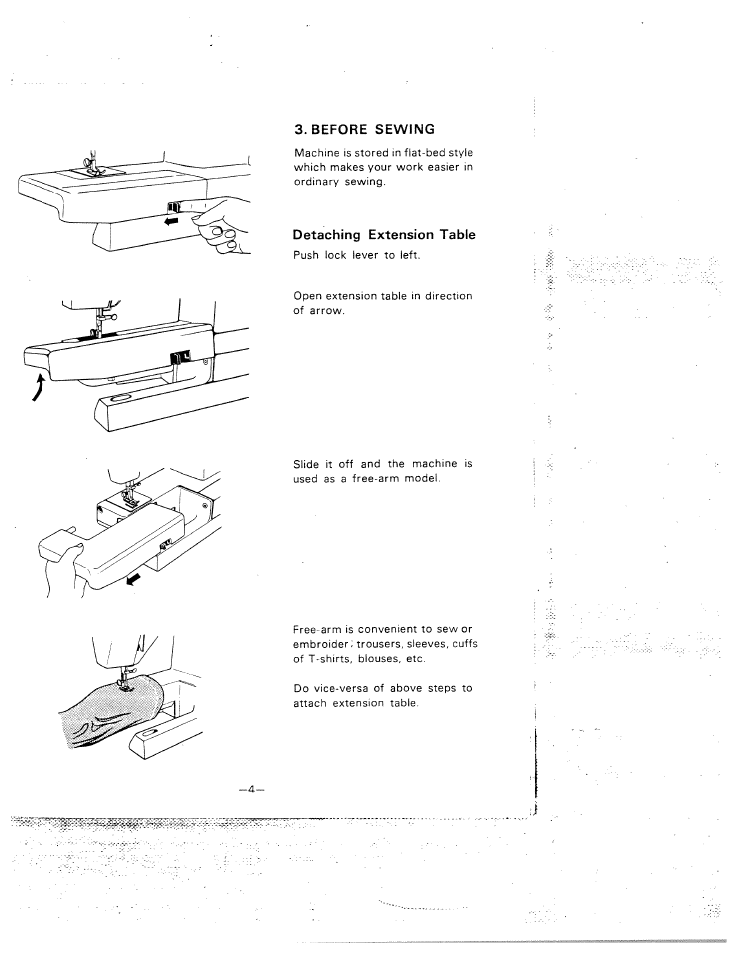 Detaching extension table, Before sewing | SINGER W1015 Elgin User Manual | Page 7 / 50