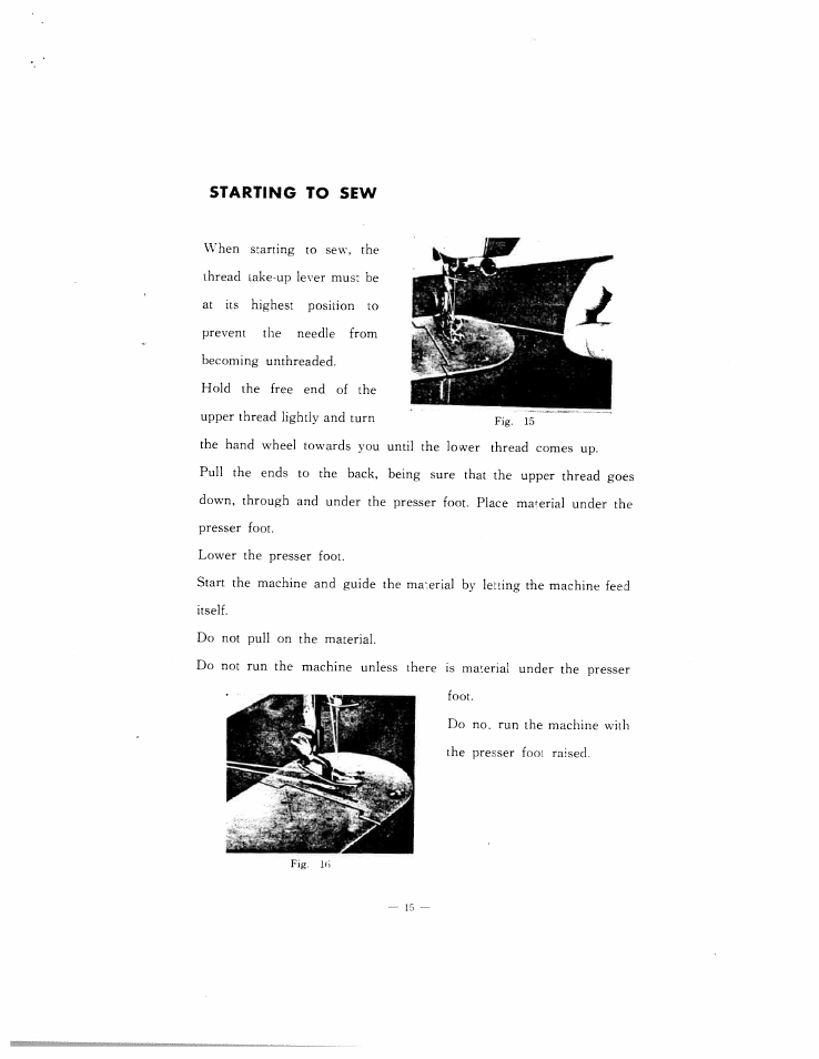 Starting to sew | SINGER W102 User Manual | Page 18 / 32