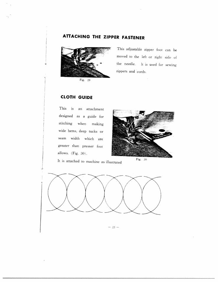 Attaching thi zipper fastener, Cloth guide | SINGER W102 User Manual | Page 26 / 32