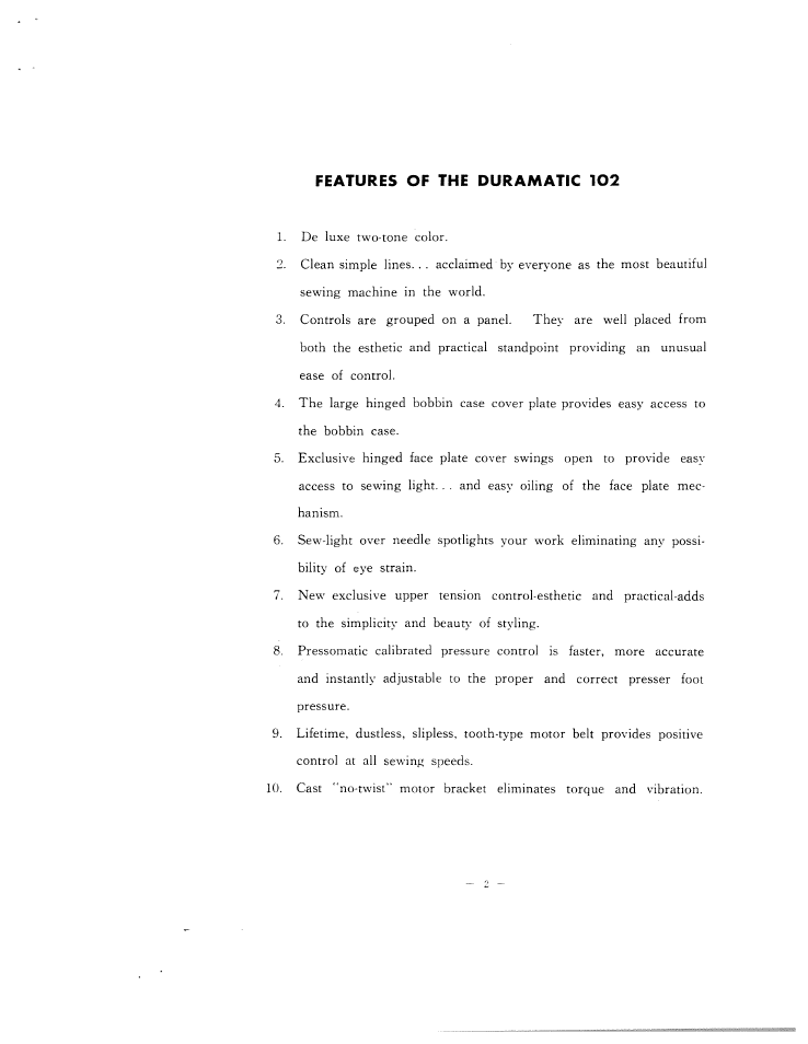 Features of the duramatic 102 | SINGER W102 User Manual | Page 5 / 32