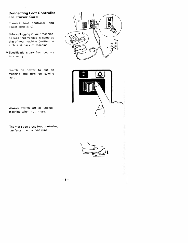 Connecting foot controller and power cord | SINGER W1033 User Manual | Page 8 / 32